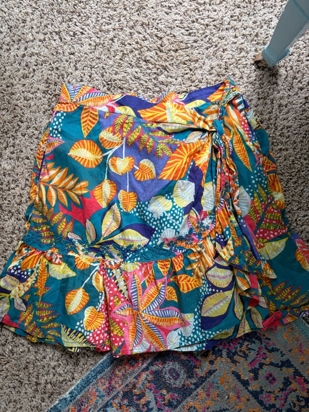 Cynthia Rowley Wrap Skirt in Teal & Bright Citrus L